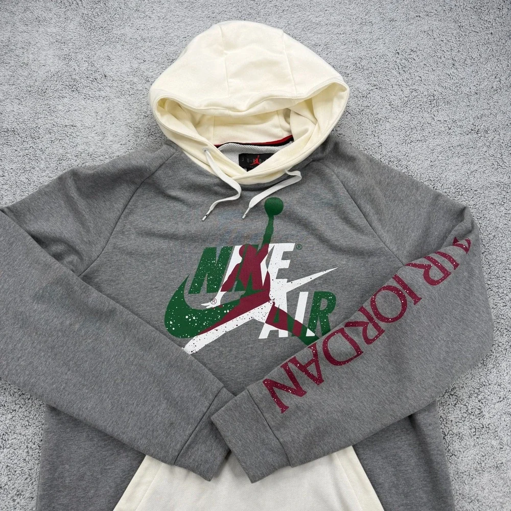 Nike Air Jordan Hoodie Mens Large Gray Jumpman Classic Spellout Logo Sweatshirt